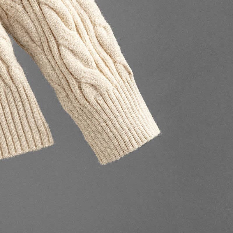 V Neck Cable Knit Sweater Wide Leg Pants Set