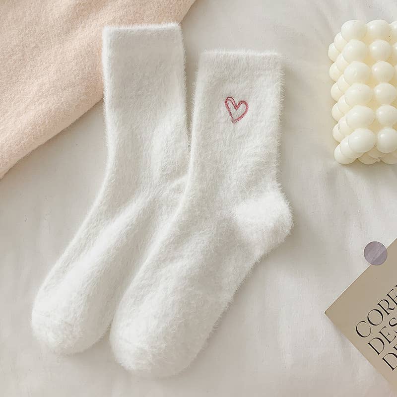 Soft Faux Fur Heart Embroidery Socks