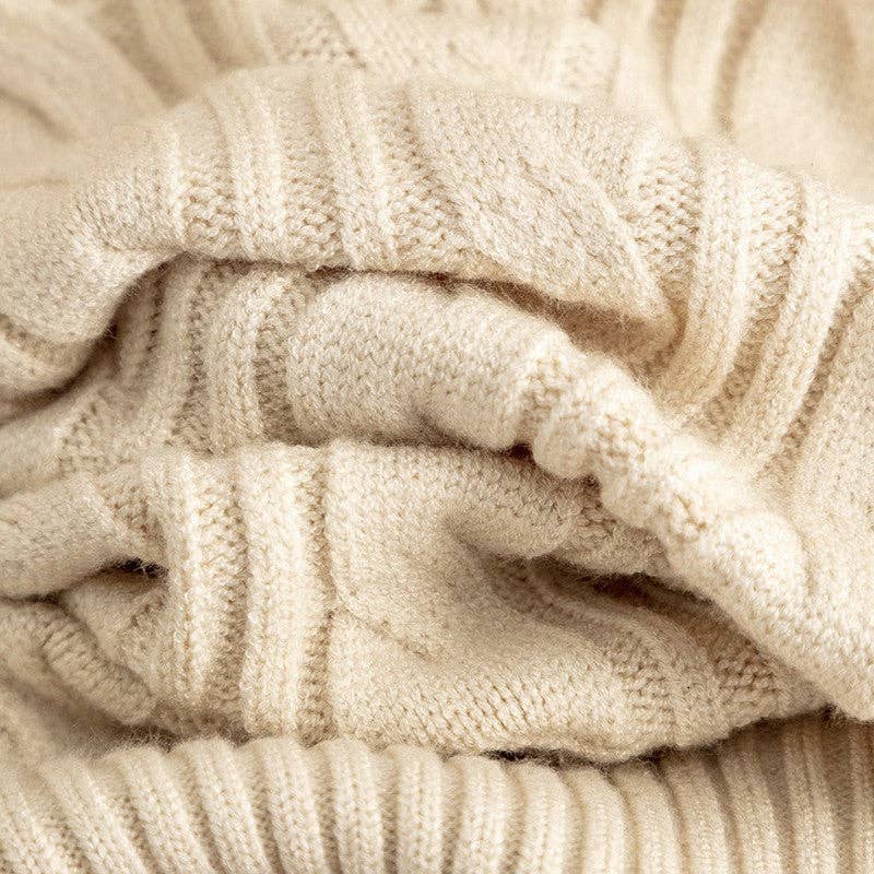 V Neck Cable Knit Sweater Wide Leg Pants Set