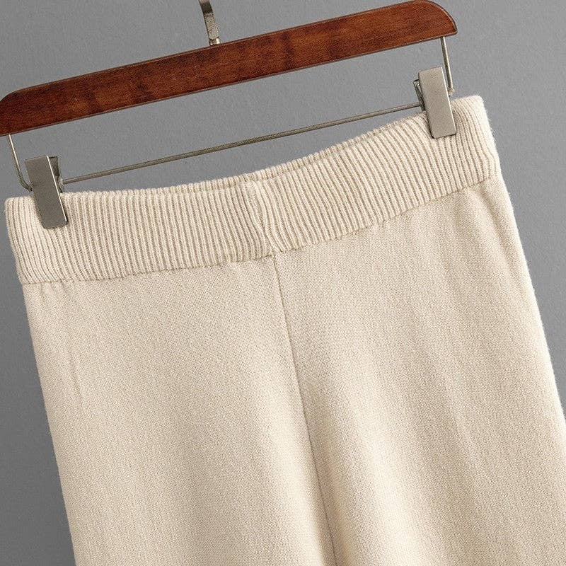 V Neck Cable Knit Sweater Wide Leg Pants Set