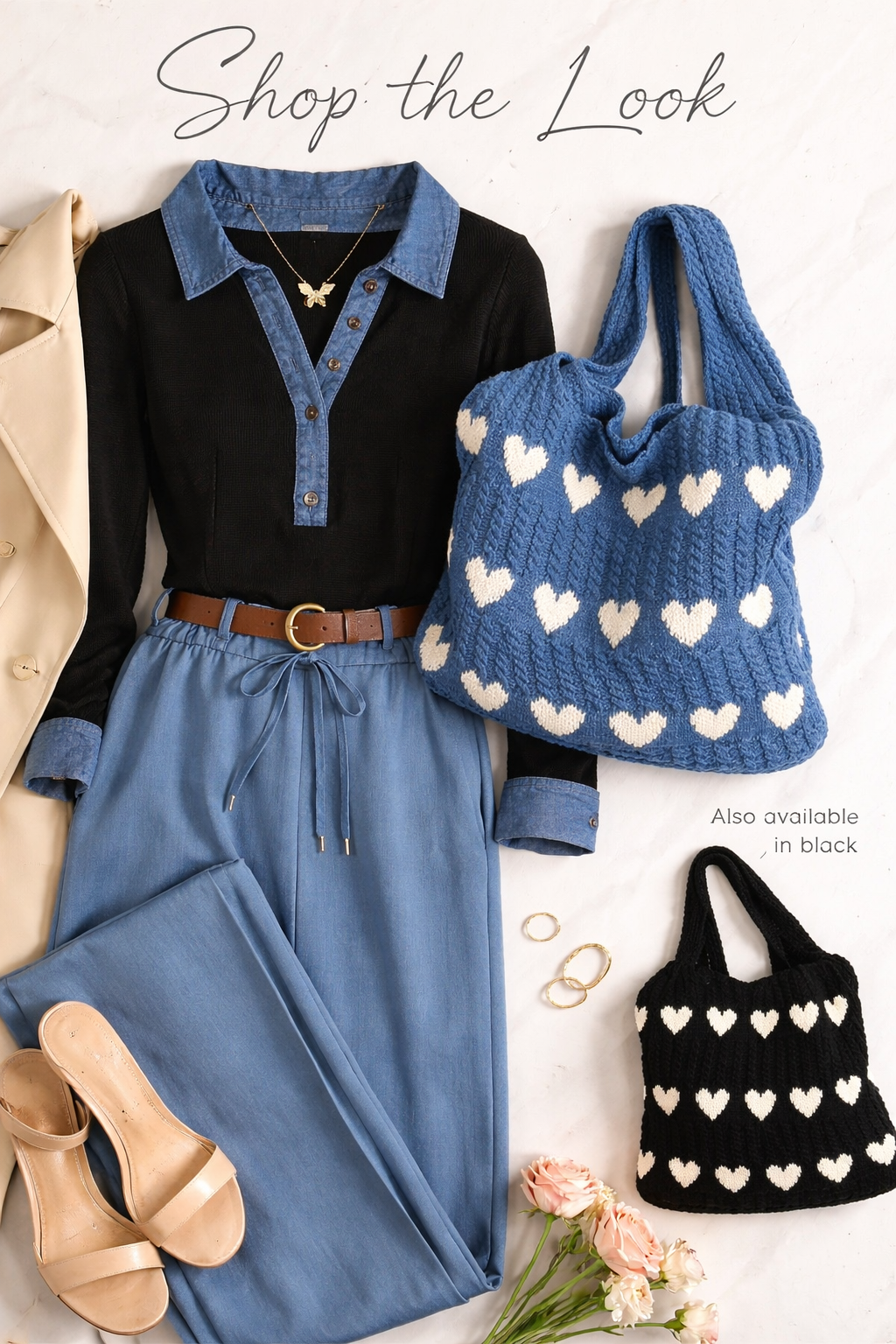 Denim-Trim Long Sleeve Polo