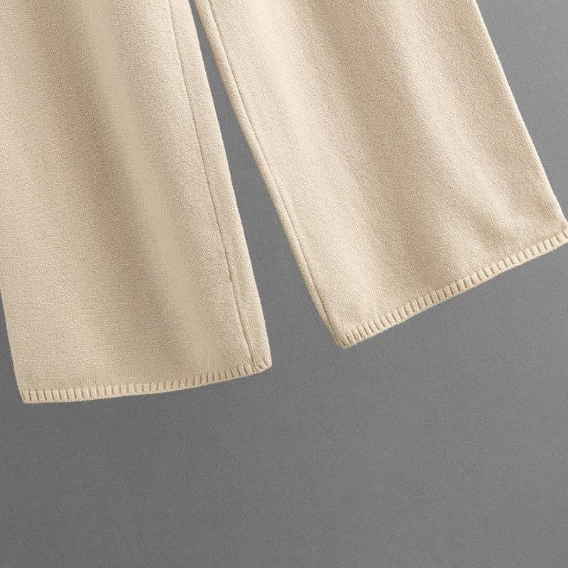 V Neck Cable Knit Sweater Wide Leg Pants Set