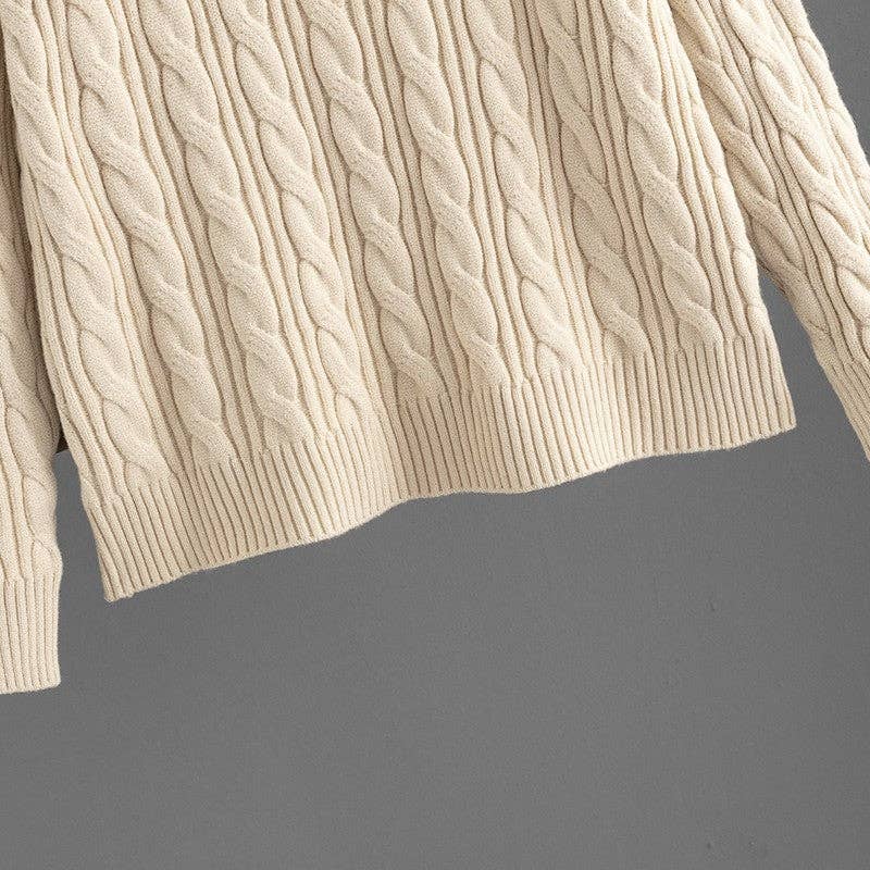 V Neck Cable Knit Sweater Wide Leg Pants Set