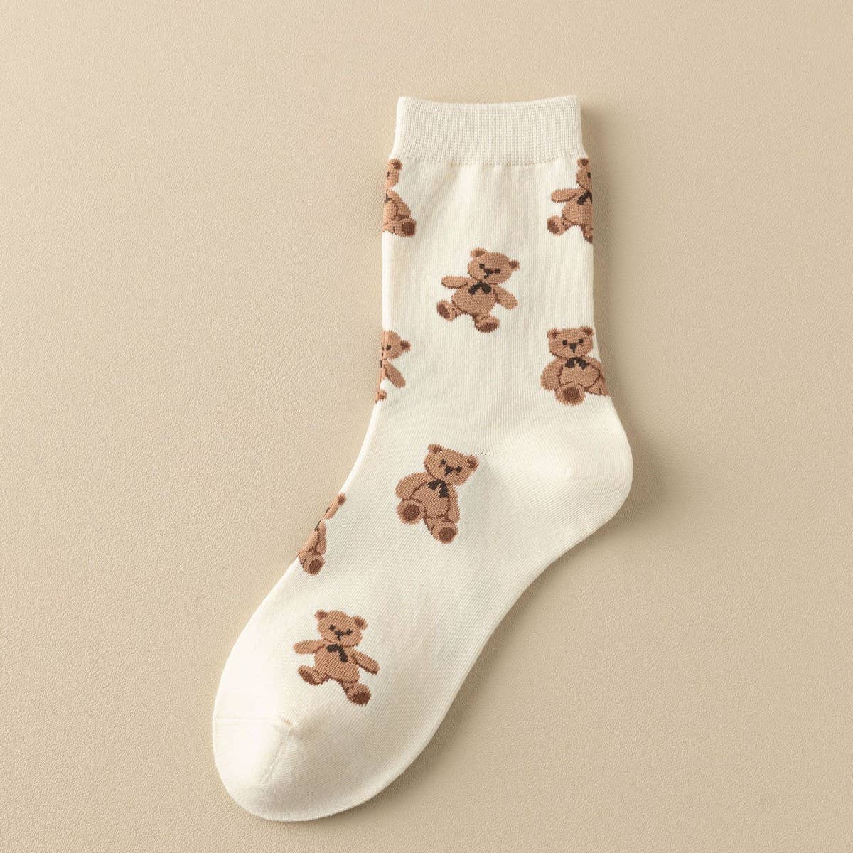 Cozy Bear Embroidery Crew Socks