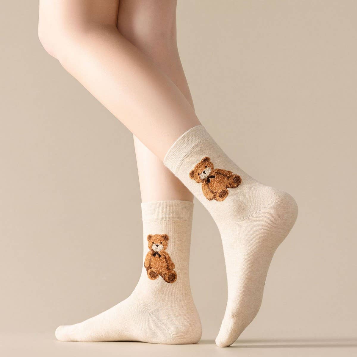 Cozy Bear Embroidery Crew Socks