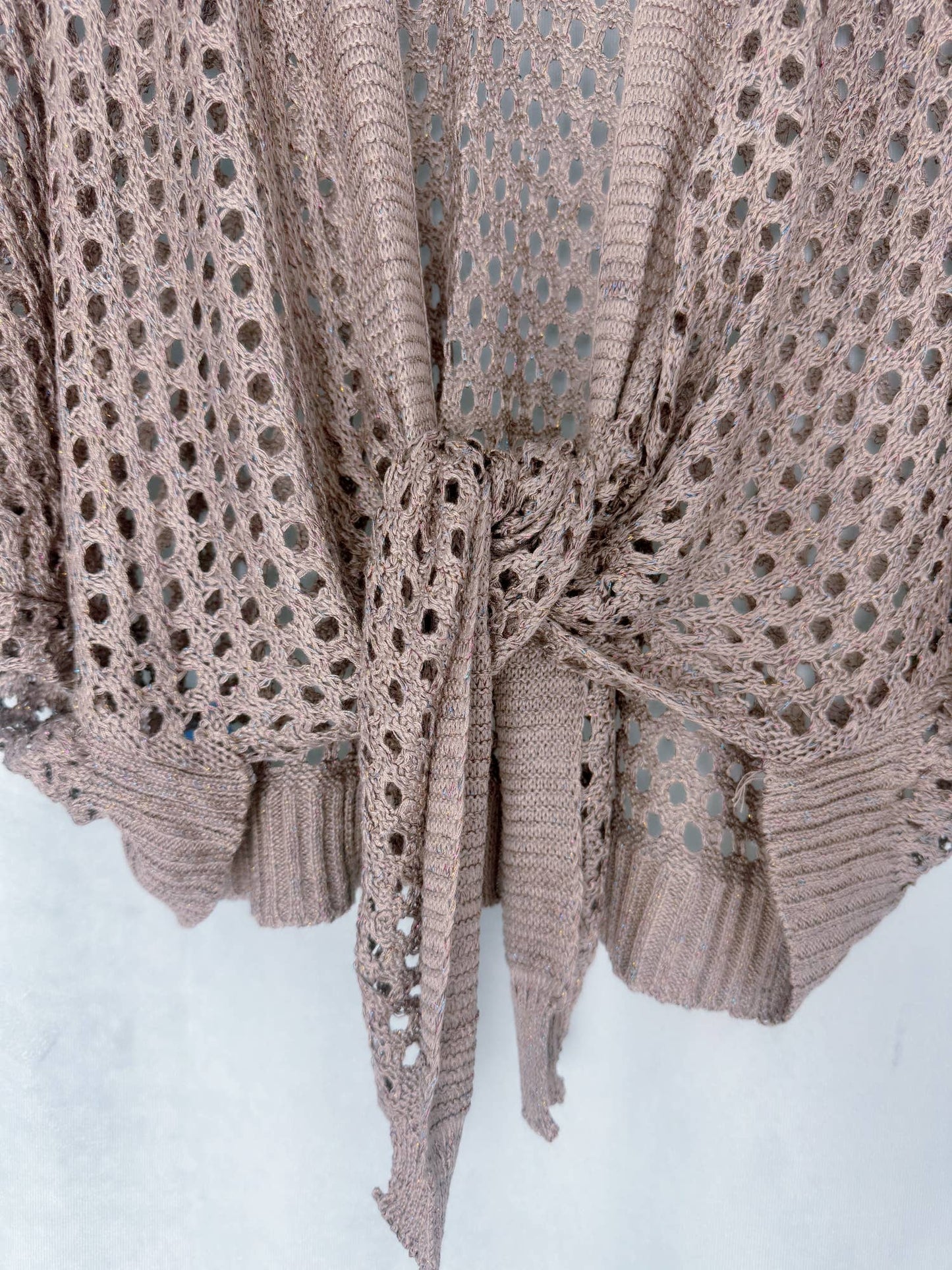 Soft Shimmer Open-Knit Cardigan