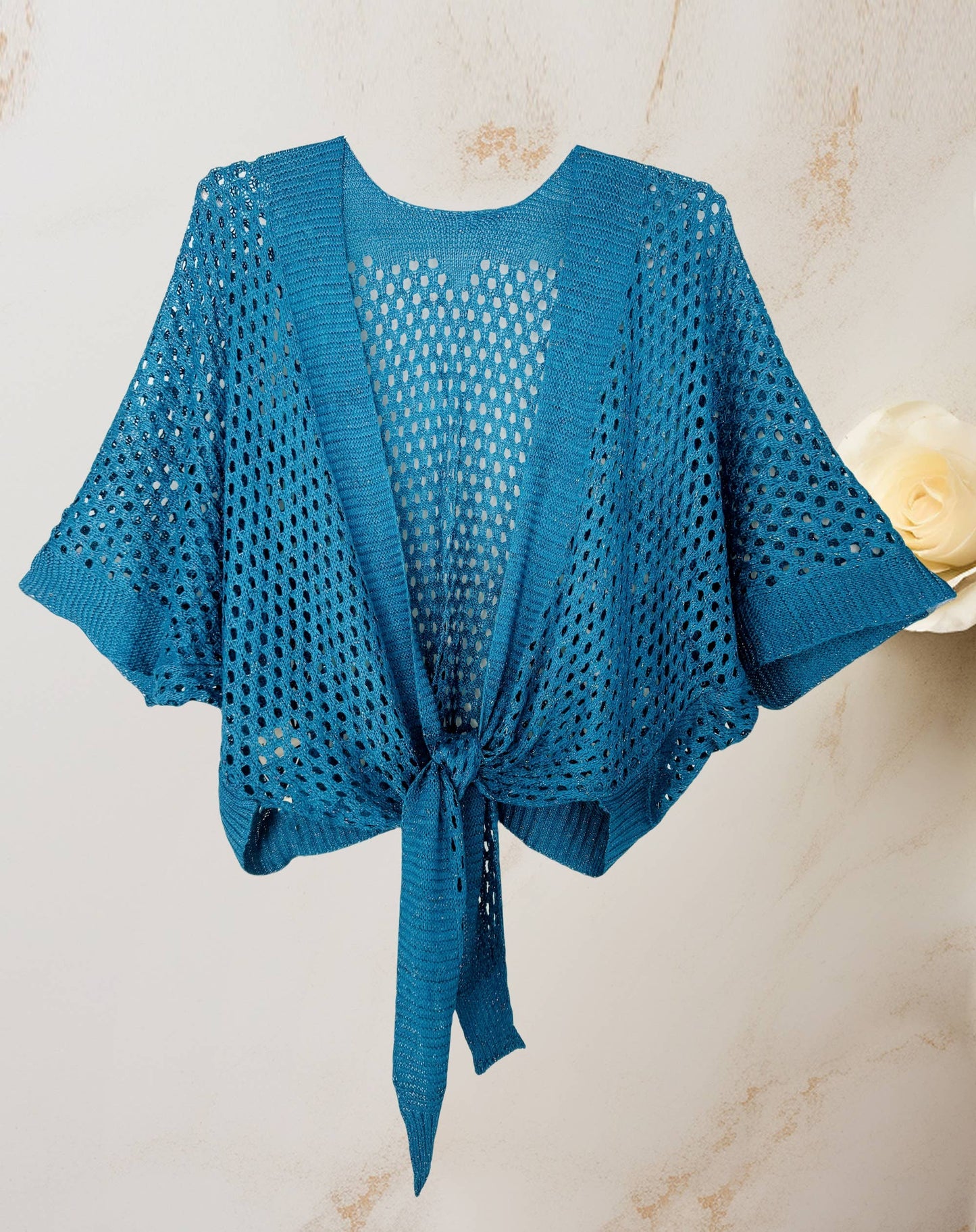 Soft Shimmer Open-Knit Cardigan