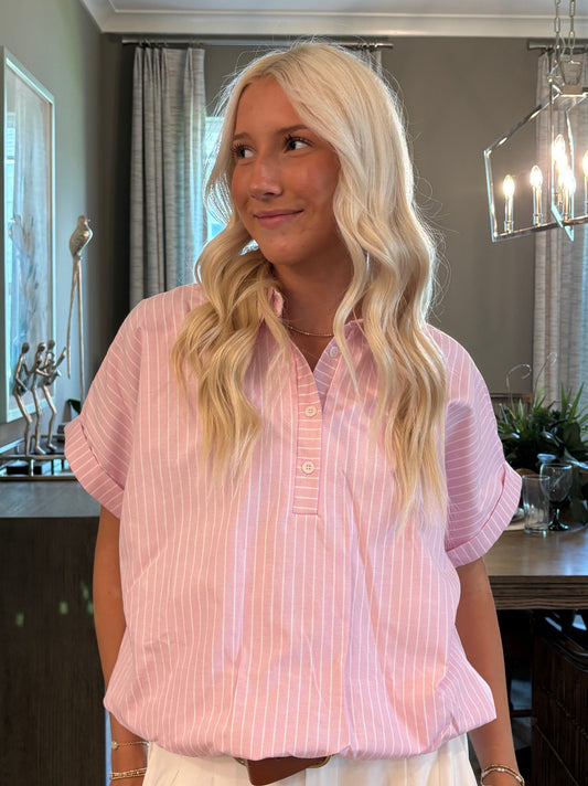 The Pink Stripe Cotton Poplin Button-Up