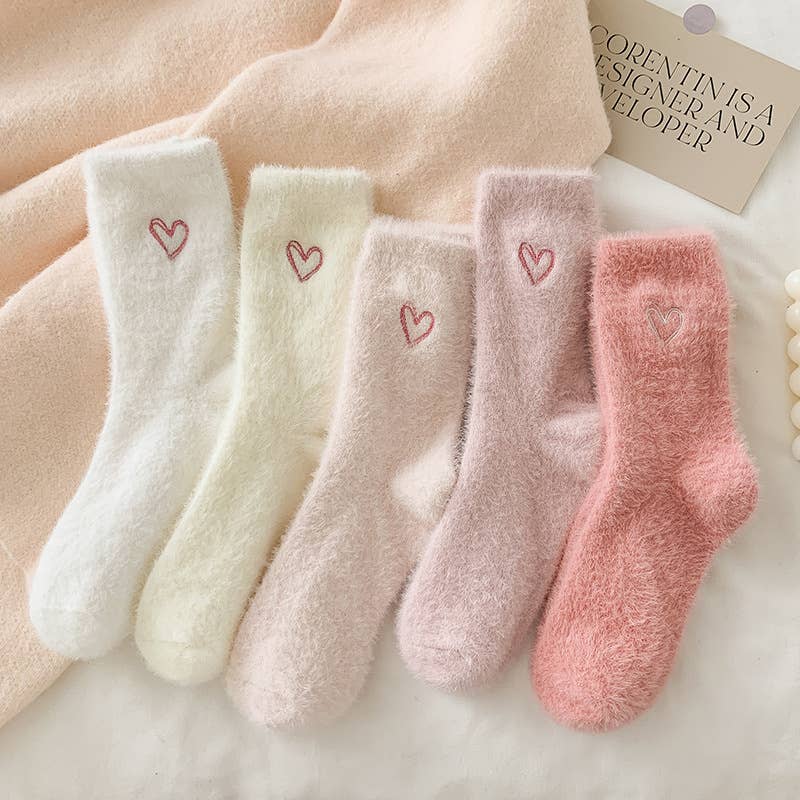 Soft Faux Fur Heart Embroidery Socks