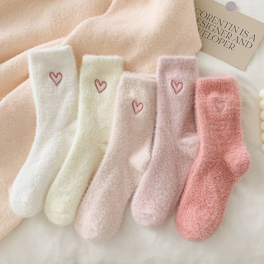 Soft Faux Fur Heart Embroidery Socks