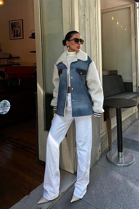 Ezra sherpa denim jacket side angle