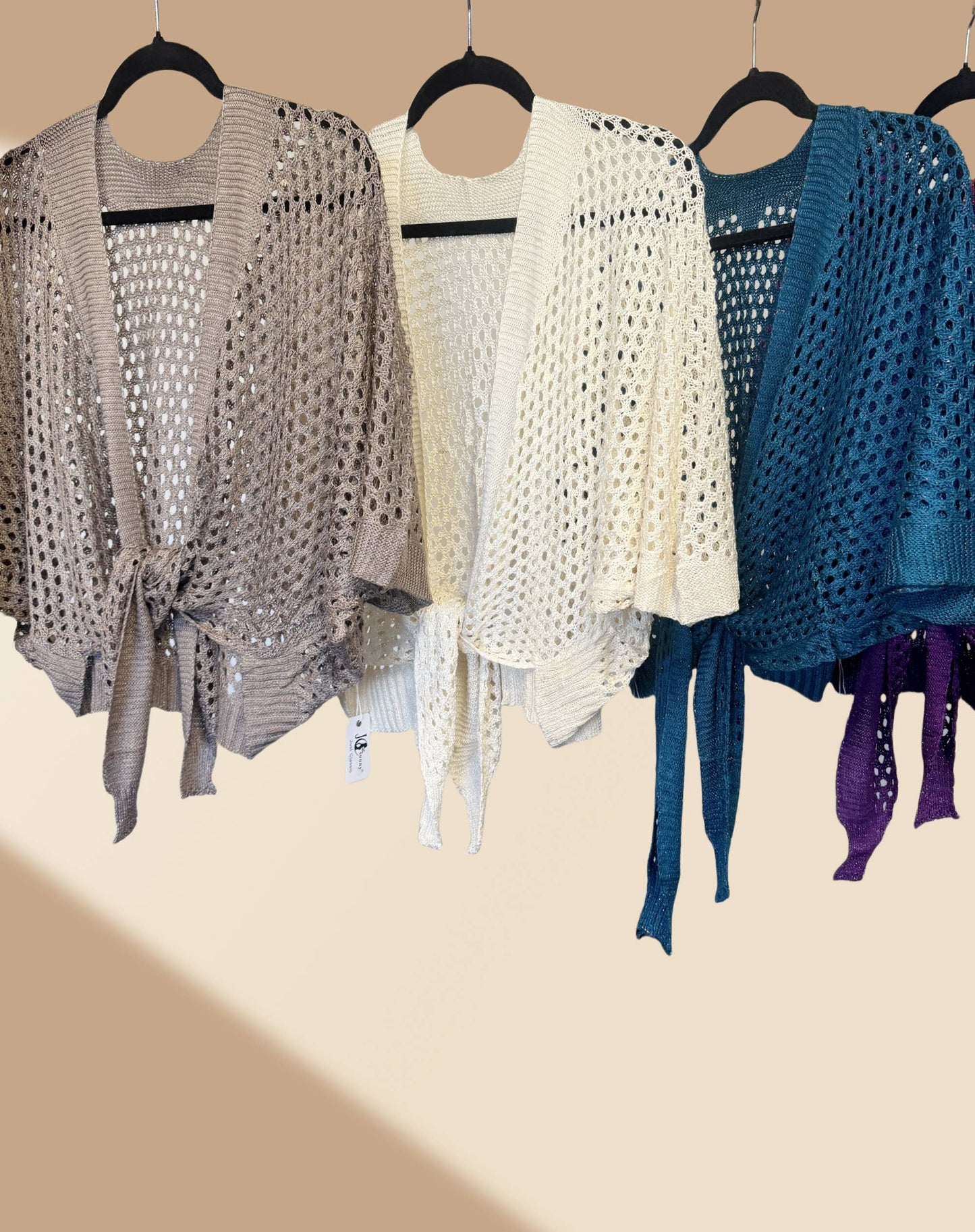 Soft Shimmer Open-Knit Cardigan