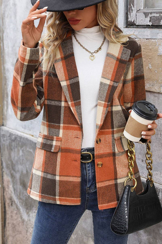 Soft Plaid Buttoned Blazer