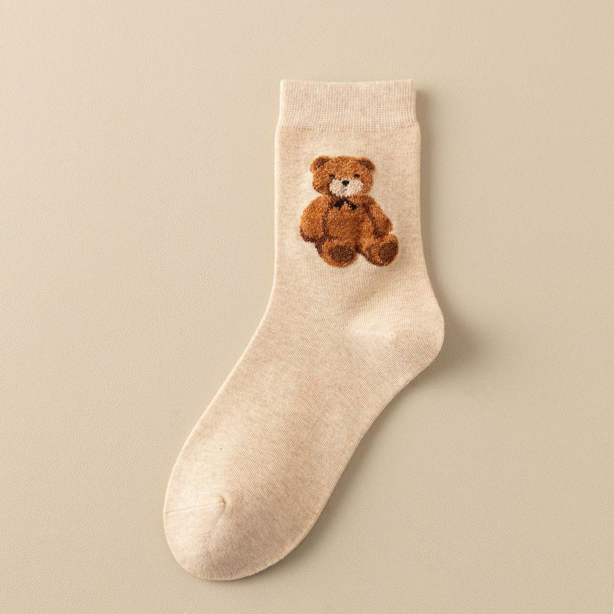 Cozy Bear Embroidery Crew Socks