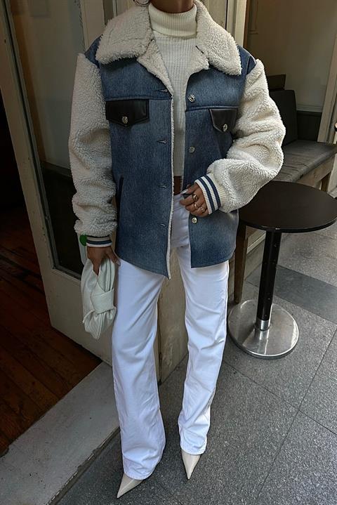 Ezra sherpa denim jacket texture detail