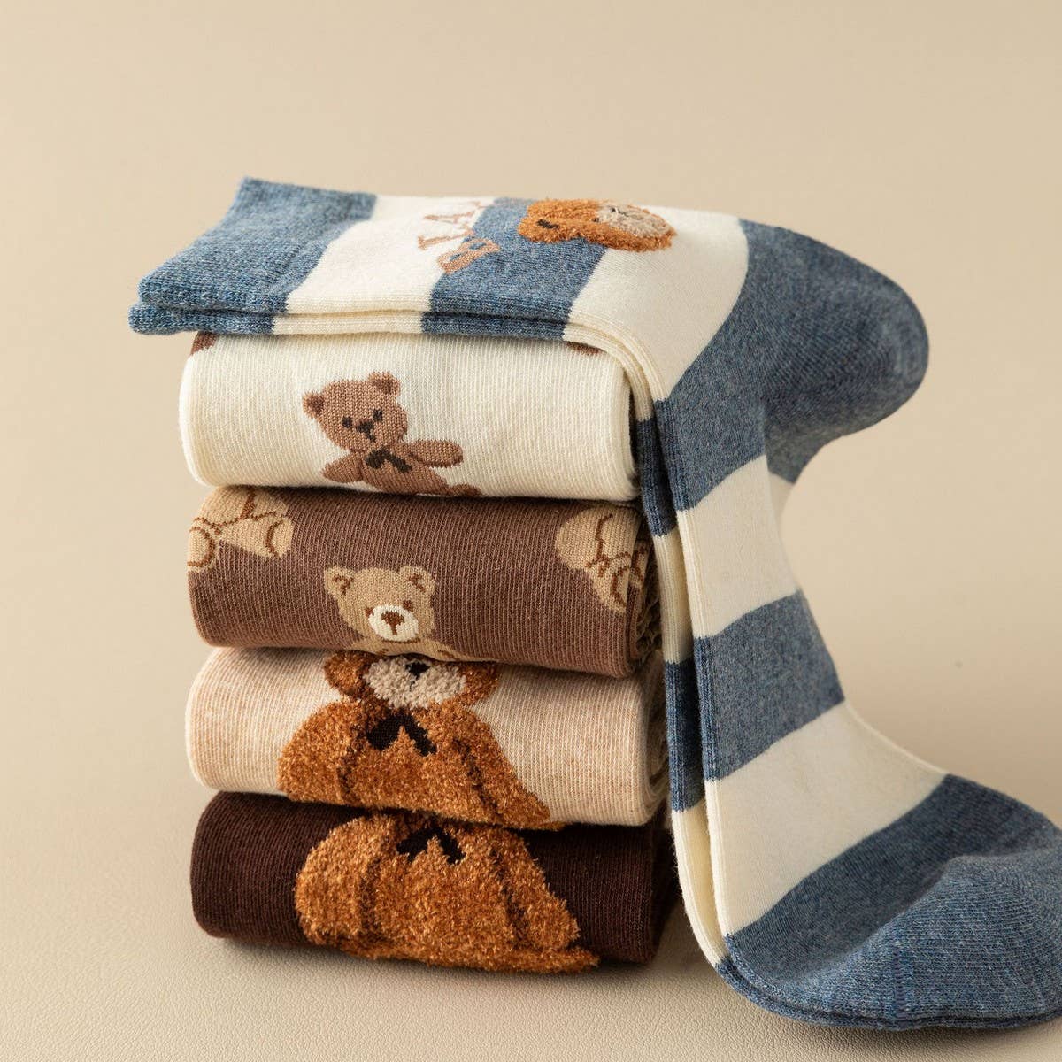 Cozy Bear Embroidery Crew Socks