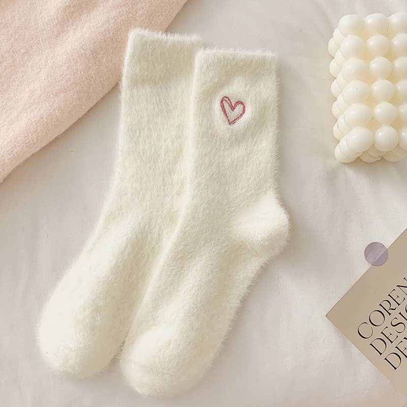 Soft Faux Fur Heart Embroidery Socks