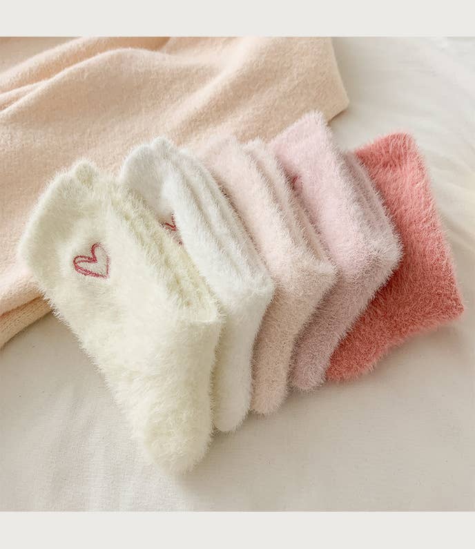 Soft Faux Fur Heart Embroidery Socks