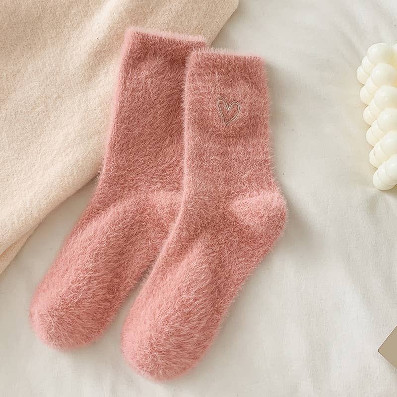 Soft Faux Fur Heart Embroidery Socks