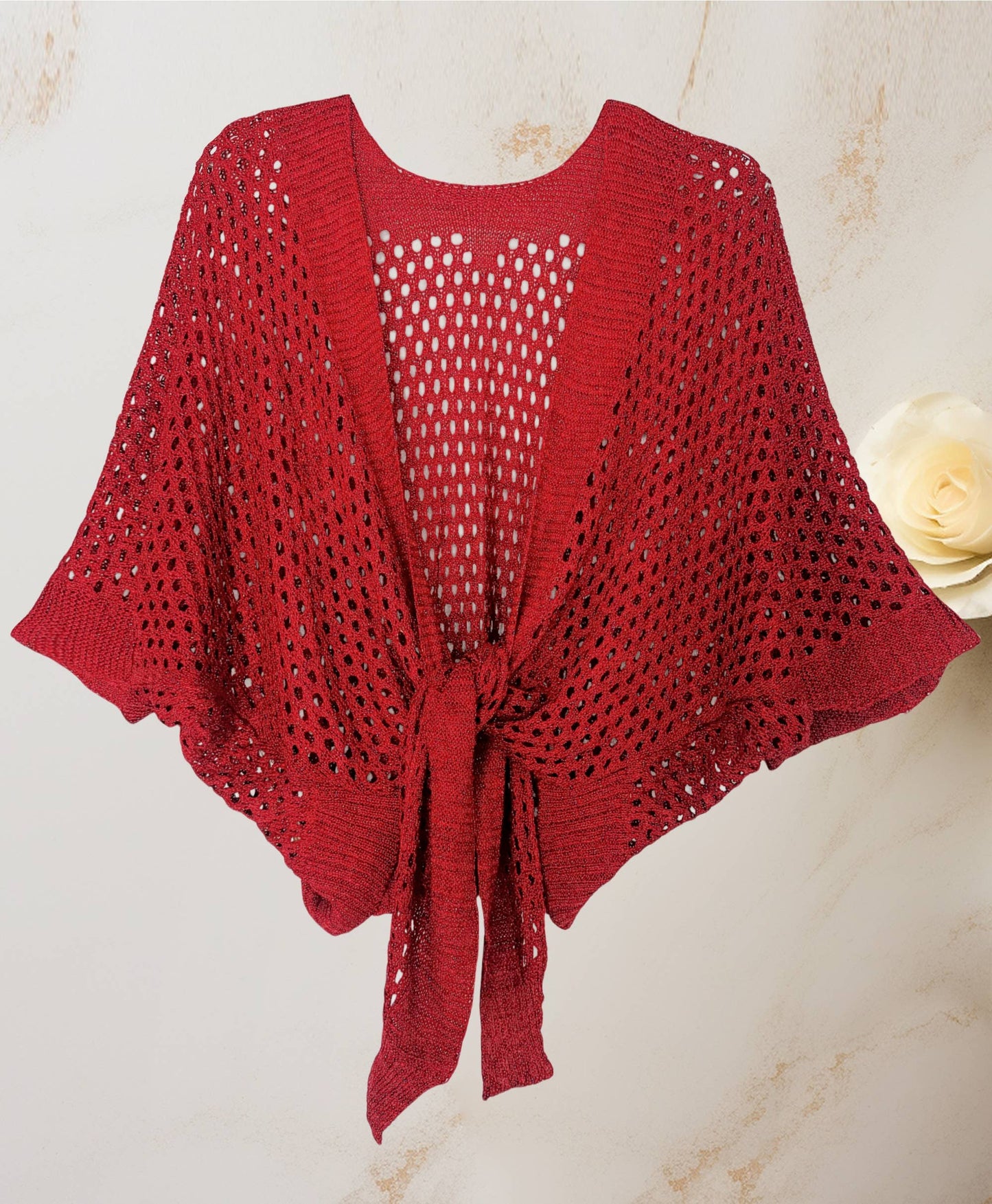 Soft Shimmer Open-Knit Cardigan