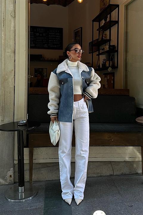 Ezra sherpa denim jacket pocket detail