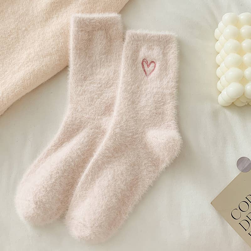 Soft Faux Fur Heart Embroidery Socks