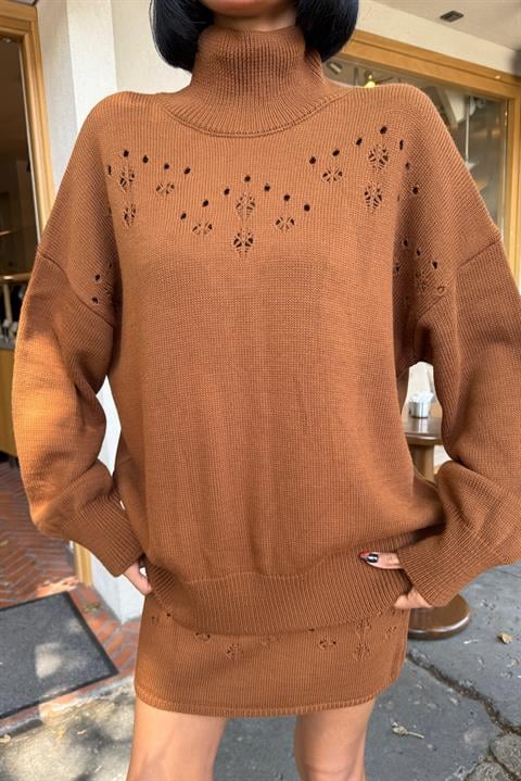 Knitwear texture detail in warm brown tone