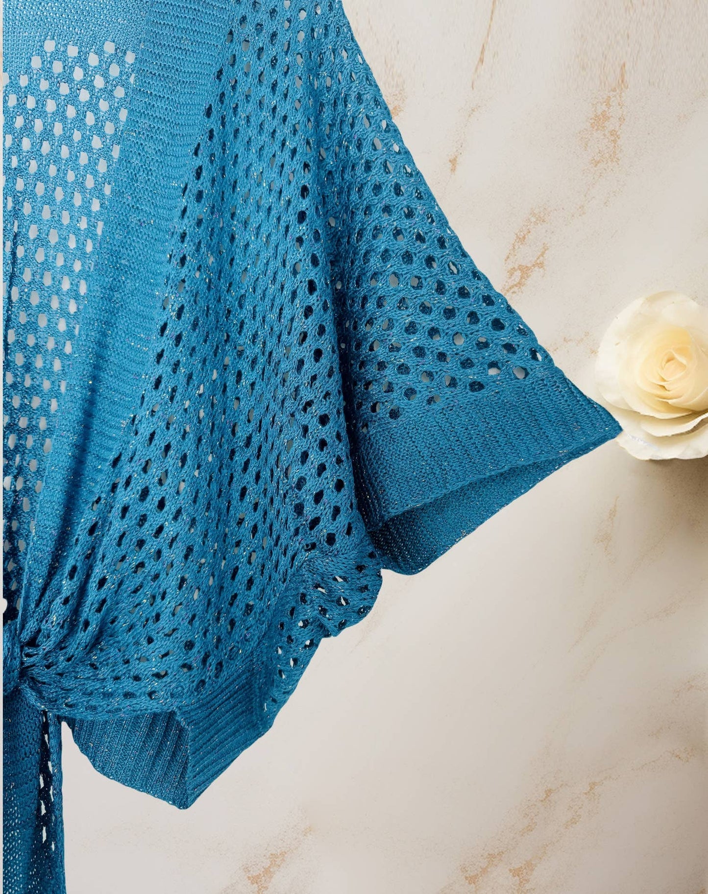 Soft Shimmer Open-Knit Cardigan