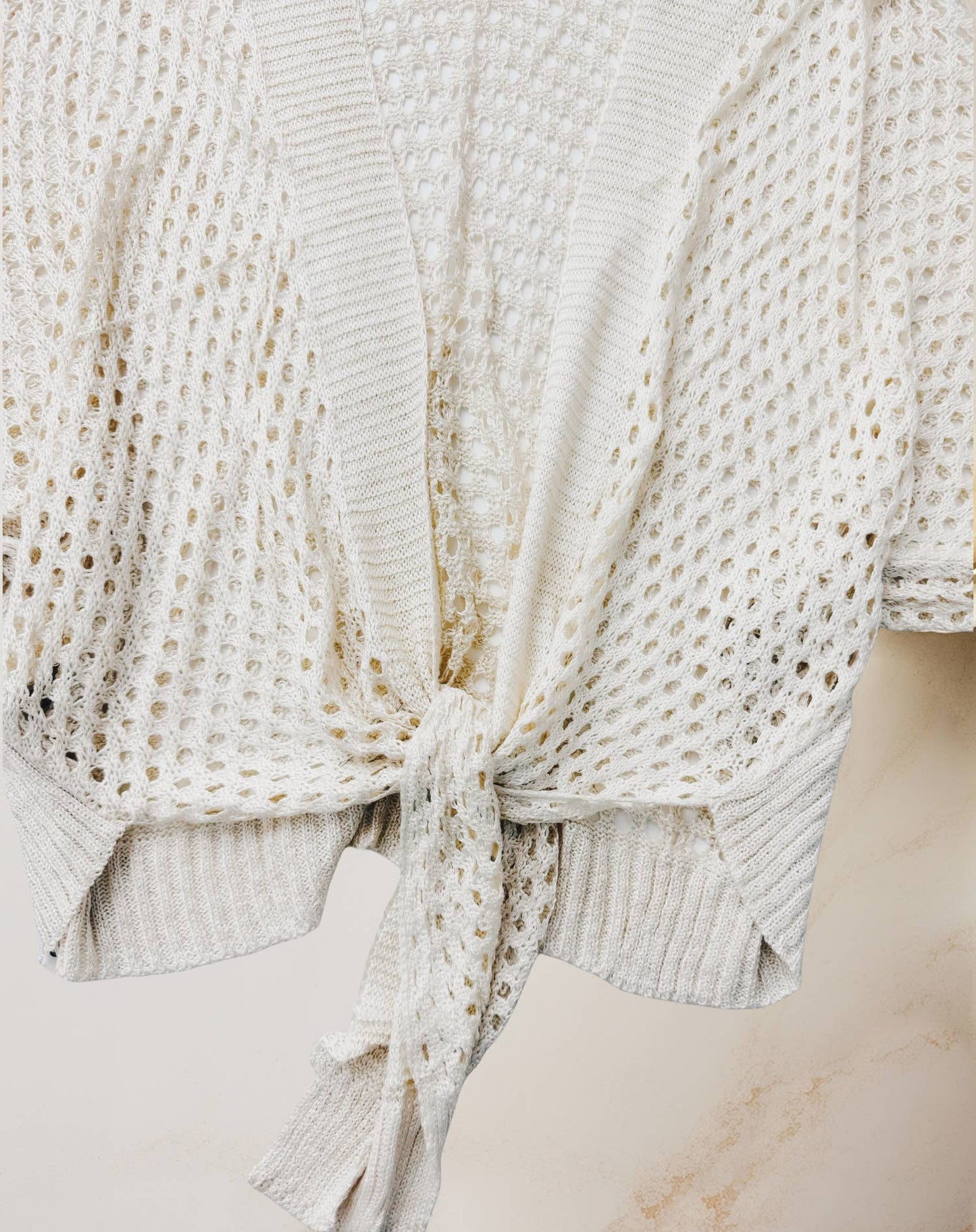 Soft Shimmer Open-Knit Cardigan