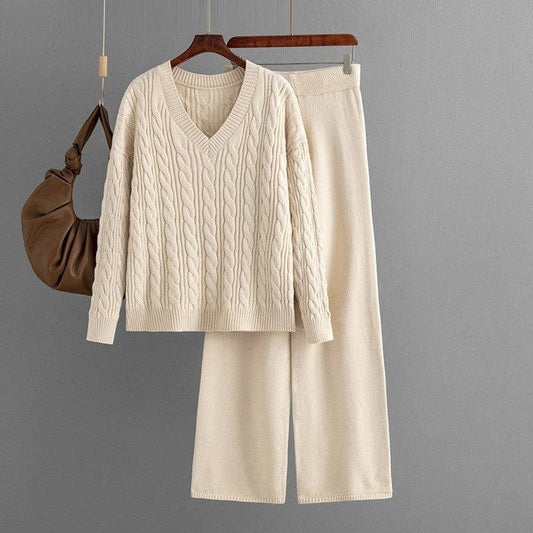 V Neck Knit Set