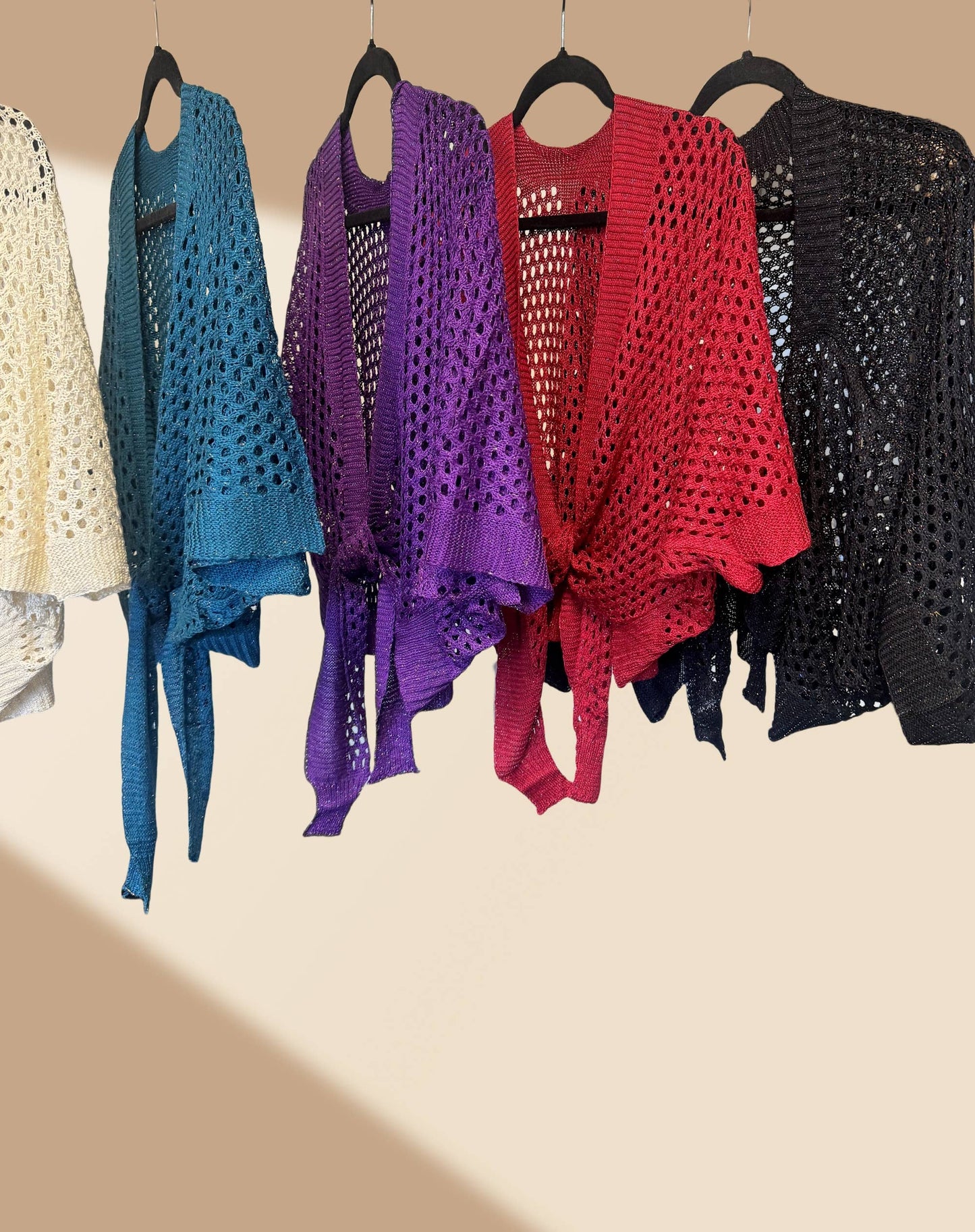 Soft Shimmer Open-Knit Cardigan