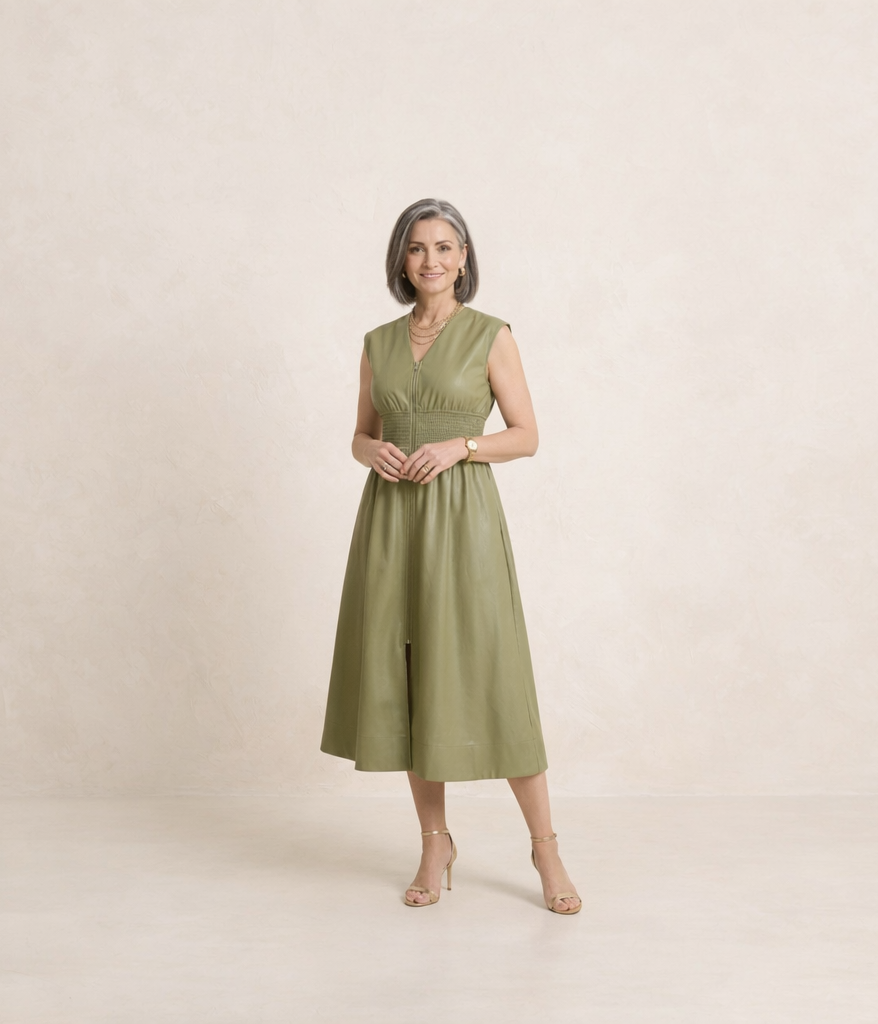 Sculpted Smocked-Waist Midi