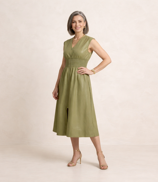 Sculpted Smocked-Waist Midi