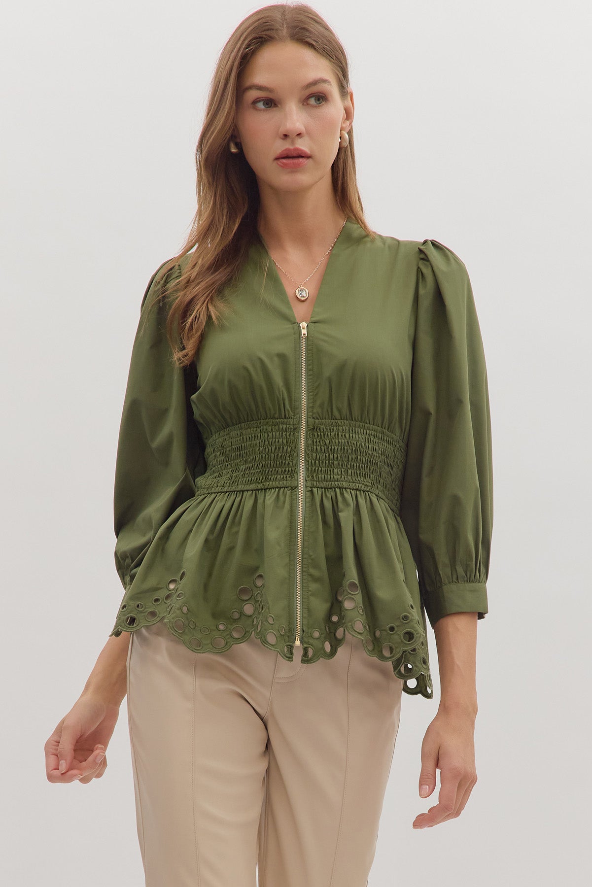 The Sutton Eyelet Peplum Top