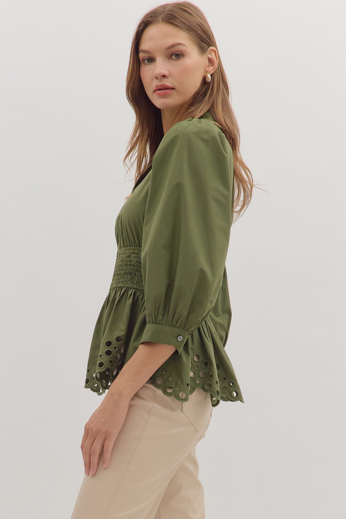 The Sutton Eyelet Peplum Top