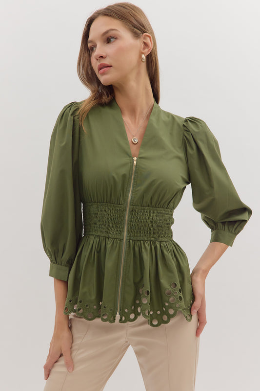 The Sutton Eyelet Peplum Top
