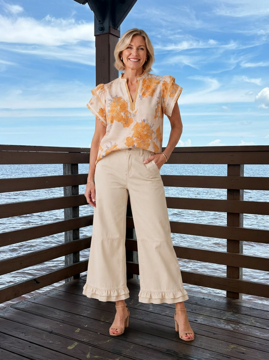 The Willow Ruffle Ivory Jean