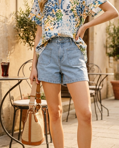 Effortless Edge High-Rise Patch Pocket Shorts