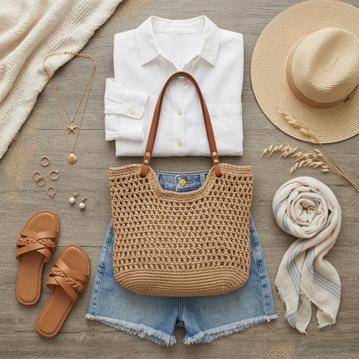 Openwork Woven Tote Bag
