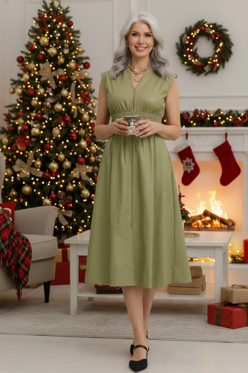 Sculpted Smocked-Waist Midi