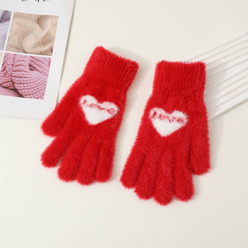 Christmas Red Heart Gloves