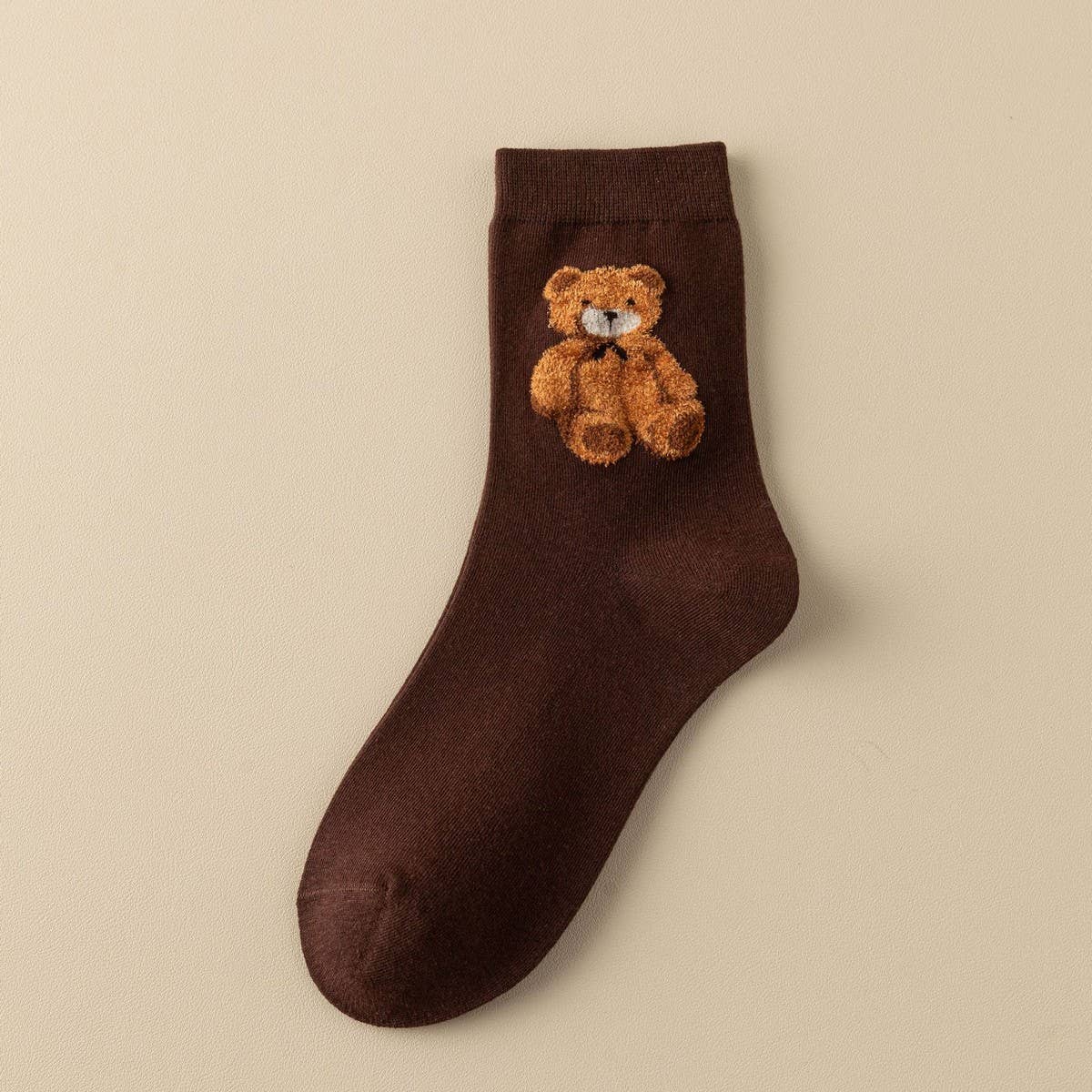 Cozy Bear Embroidery Crew Socks