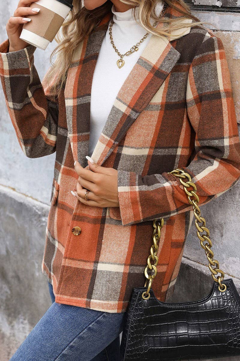 CWOCO0651_CHECK VINTAGE BUTTON LAPEL BLAZER