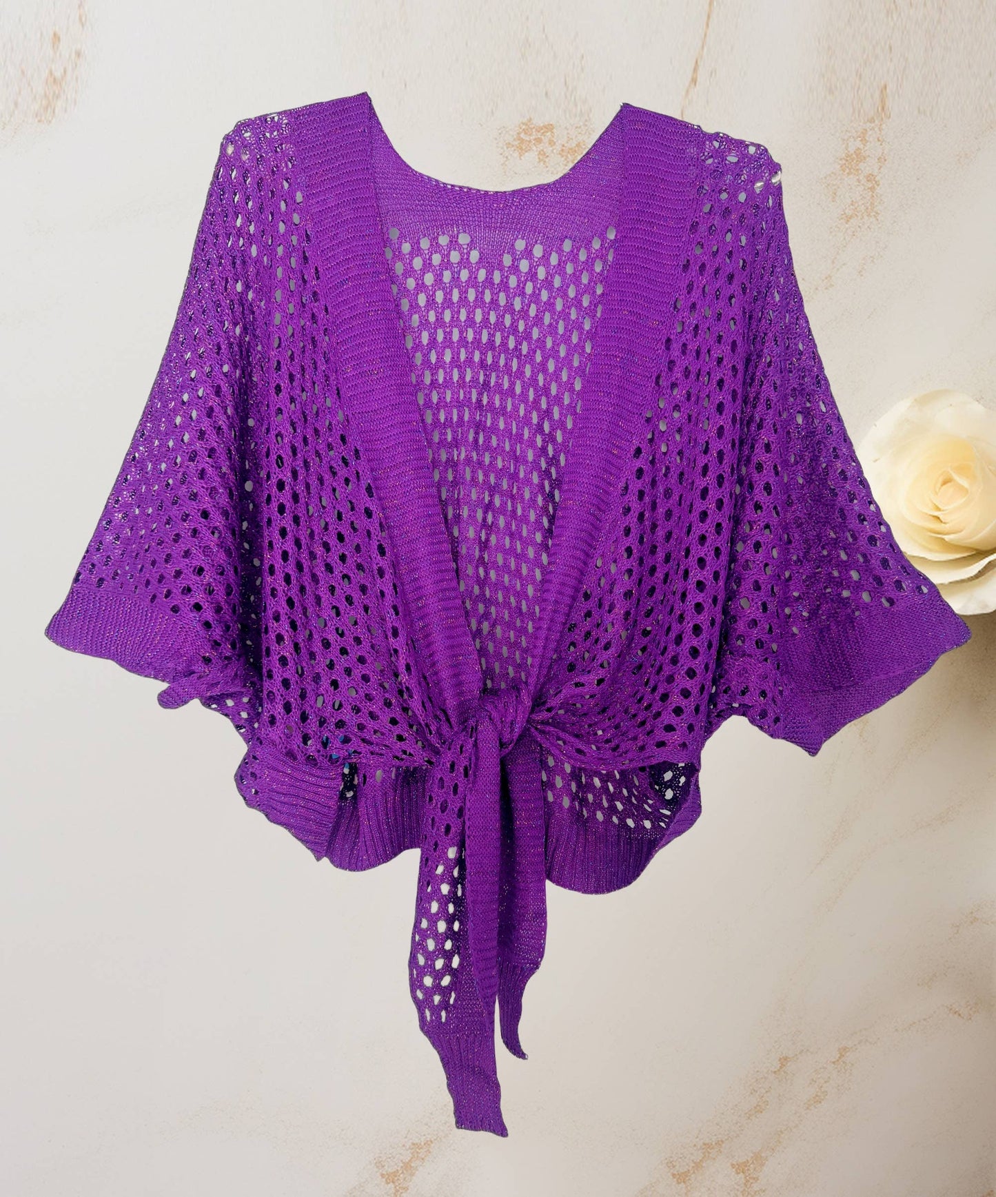 Soft Shimmer Open-Knit Cardigan