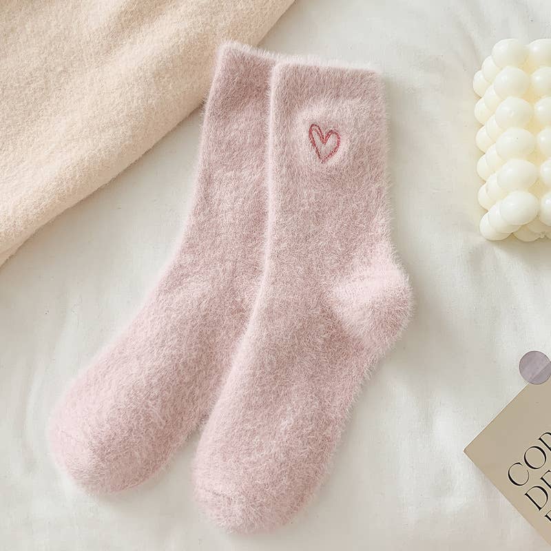 Soft Faux Fur Heart Embroidery Socks