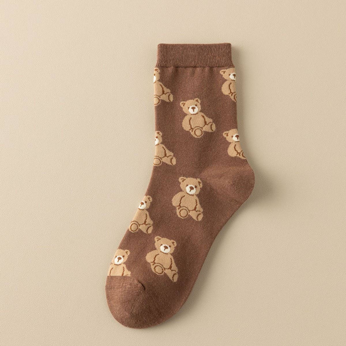 Cozy Bear Embroidery Crew Socks