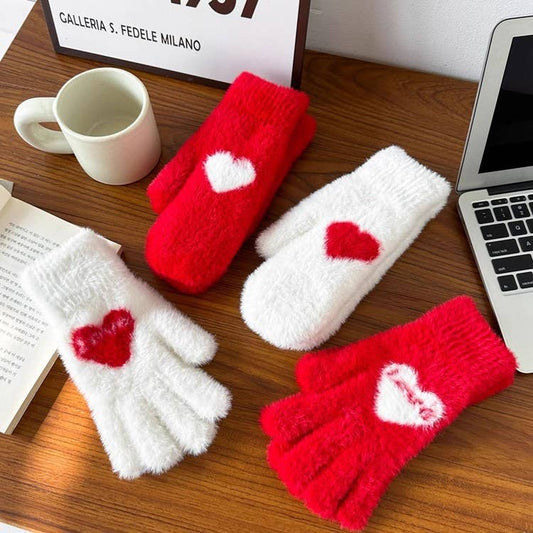 Christmas Red Heart Gloves