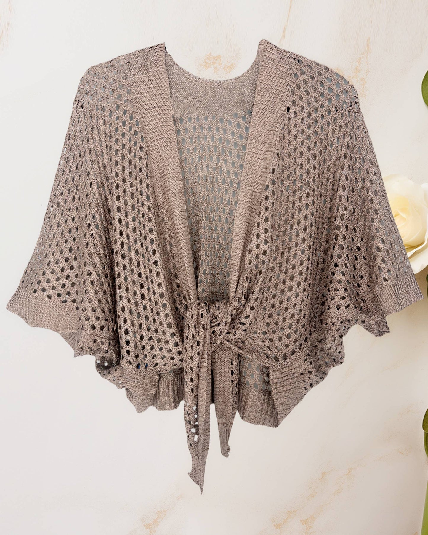 Soft Shimmer Open-Knit Cardigan