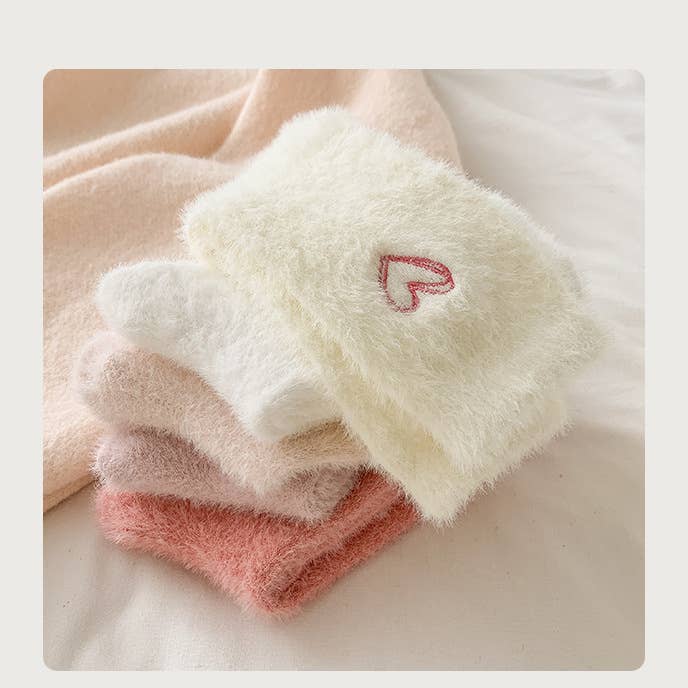 Soft Faux Fur Heart Embroidery Socks