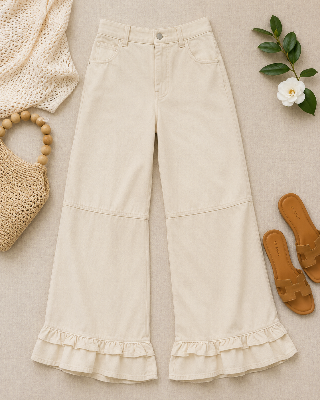 The Willow Ruffle Ivory Jean